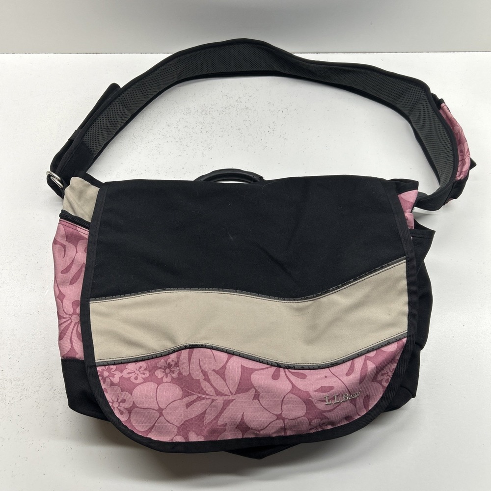 L.L. Bean Floral Messenger Shoulder Bag Pink Black Colorblock Crossbody